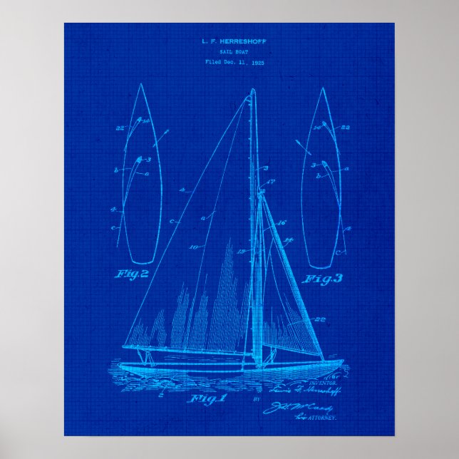 Sailing Boat no. 1 Patent Blueprint Poster (Front)