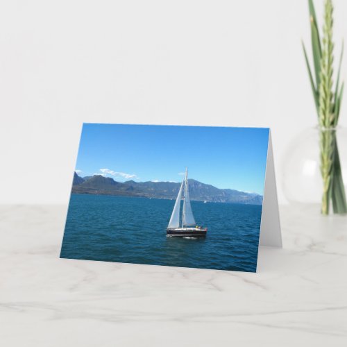Sailing boat on Lake Garda in Italy Holiday Card