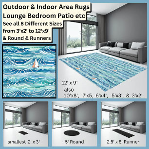 Sailing Boat on Ocean Waves Blue Aqua Area  Rug