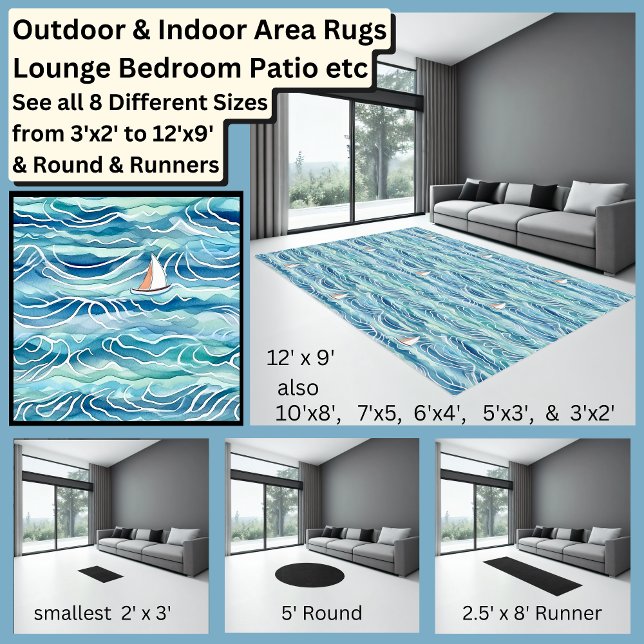 Sailing Boat on Ocean Waves Blue Aqua Area  Rug (Creator Uploaded)
