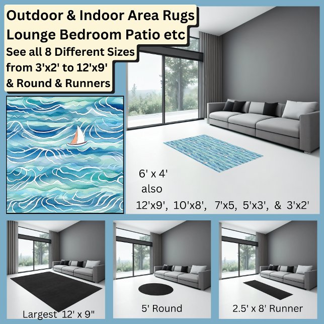 Sailing Boat on Ocean Waves Blue Aqua Area  Rug (Creator Uploaded)