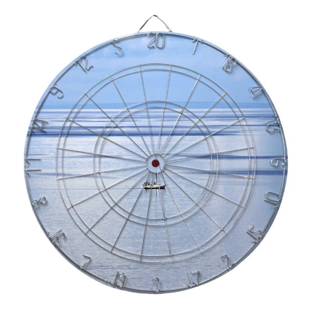 Sailing boat on sea, Nautical, blue water sky Dartboard With Darts (Front)