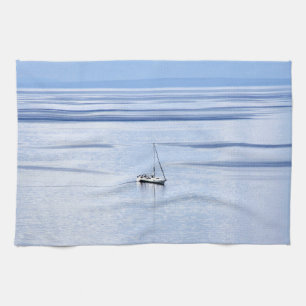 Sailing boat on sea, Nautical, blue water sky Kitchen Towel