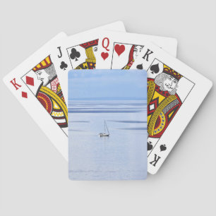 Sailing boat on sea, Nautical, blue water sky Poker Cards