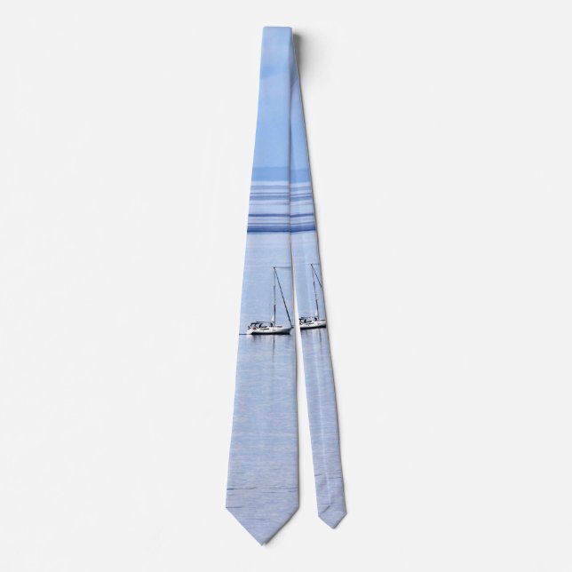 Sailing boat on sea, Nautical, blue water sky Tie (Front)