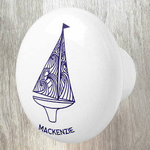 Sailing Boat Personalized Name Ceramic Knob
