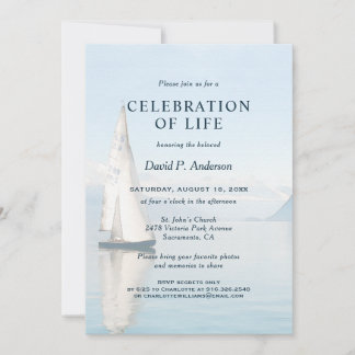 Sailing Boat Photo Funeral Celebration of Life Invitation
