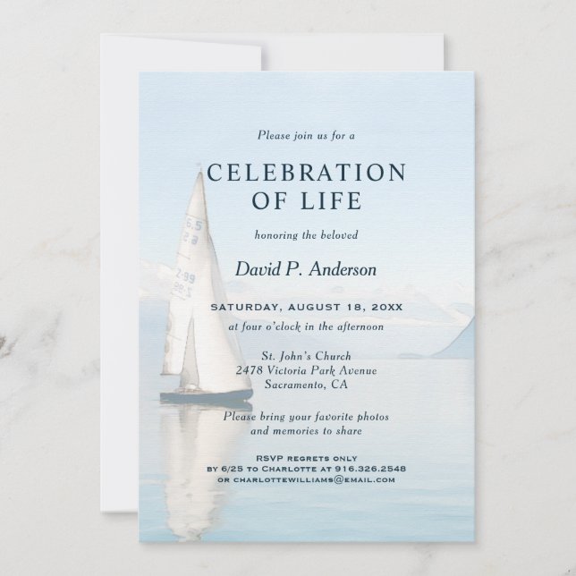 Sailing Boat Photo Funeral Celebration of Life Invitation (Front)