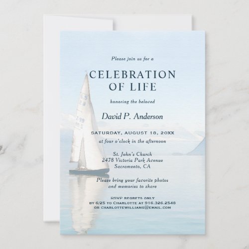 Sailing Boat Photo Funeral Celebration of Life Invitation