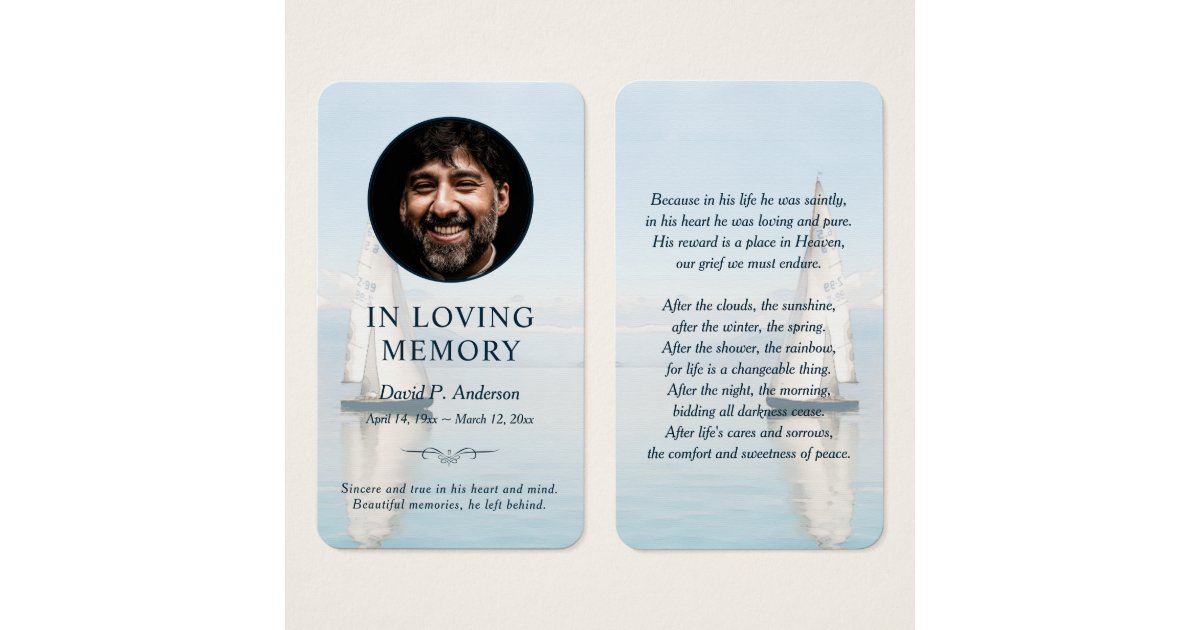 Sailing Boat Photo Funeral Memorial Prayer Cards Zazzle