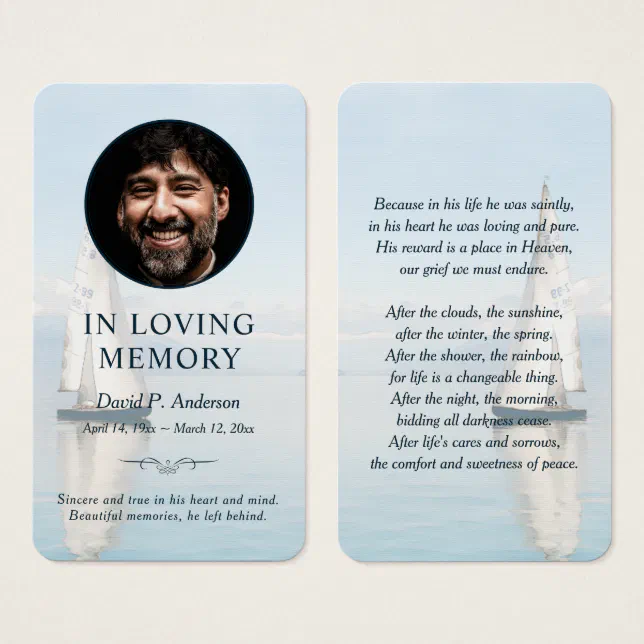 Sailing Boat Photo Funeral Memorial Prayer Cards Zazzle