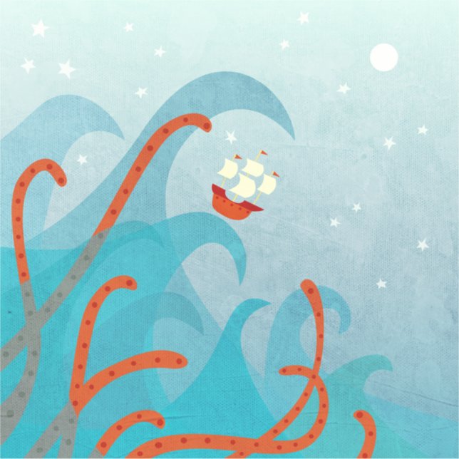 Sailing Boat Sea Monster Sticker (Front)
