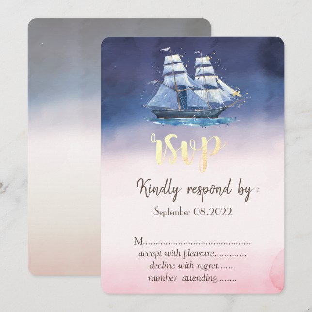 Sailing Boat Sea stars  RSVP Invitation (Front/Back)