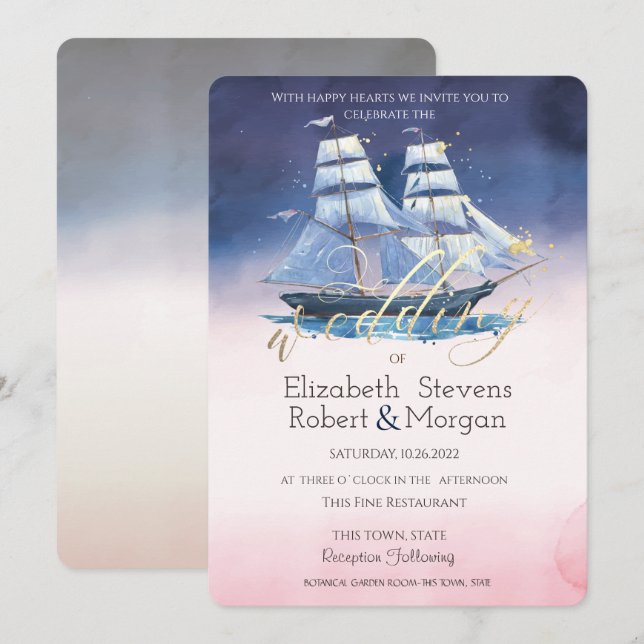 Sailing Boat Sea stars Wedding   Invitation (Front/Back)