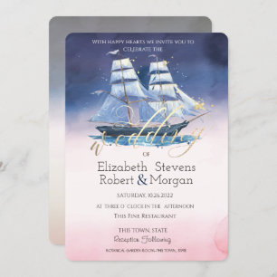 Sailing Boat Sea stars Wedding Invitation