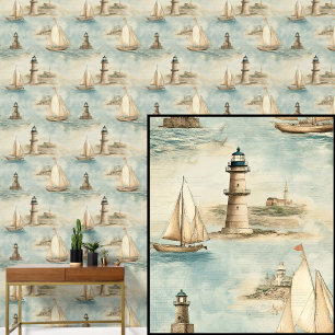 Sailing Boat Ships & Lighthouse Nautical Wallpaper