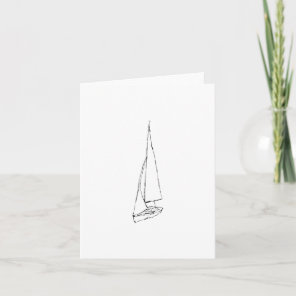 Sailing boat. Sketch in Black and White. Card