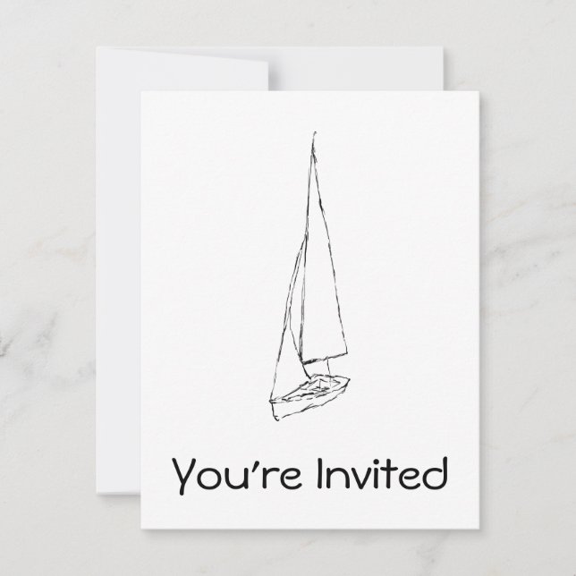 Sailing boat. Sketch in Black and White. Invitation (Front)
