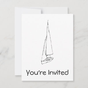 Sailing boat. Sketch in Black and White. Invitation