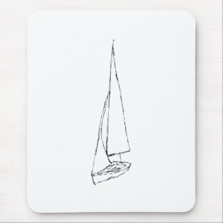 Sailing boat. Sketch in Black and White. Mouse Pad