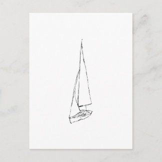 Sailing boat. Sketch in Black and White. Postcard