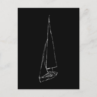 Sailing boat. Sketch in Black and White. Postcard