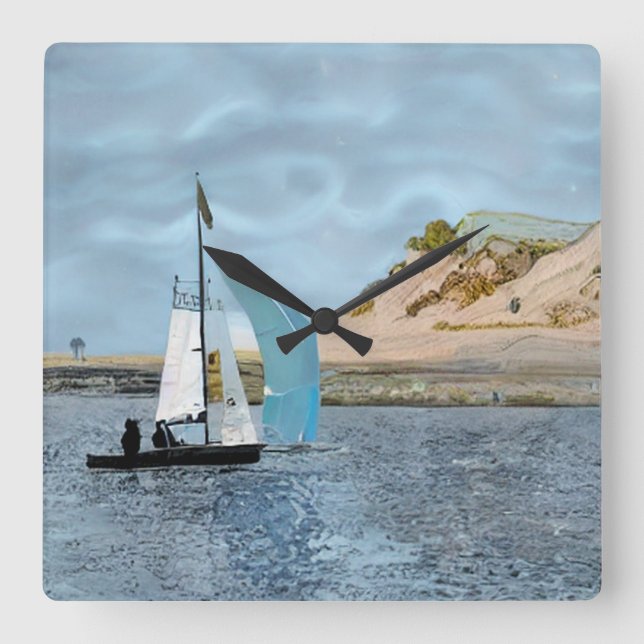 SAILING BOAT SQUARE WALL CLOCK (Front)