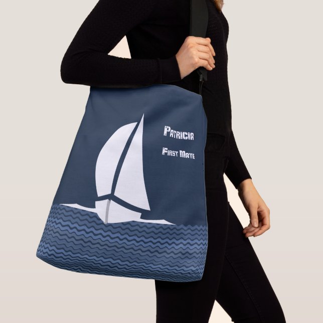 Sailing Boat Tote with customizable text (Close Up)