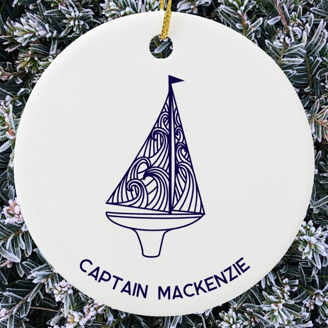 Sailing Boat Yacht Captain Name Ceramic Ornament (Personalized Captain Name sailing boat yacht ornament for the sailor who has everything)