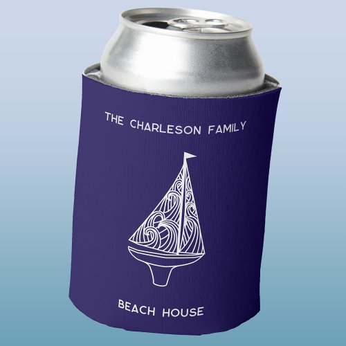 Sailing Boat Yacht Personalized Beach House Can Cooler