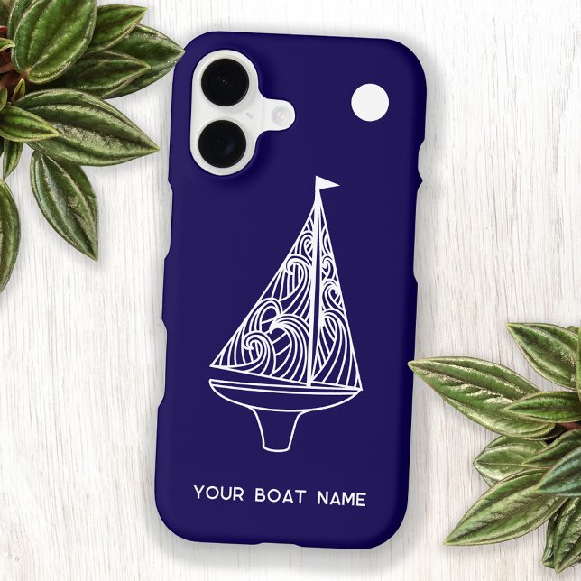 Sailing Boat Yacht Personalized Boat Name iPhone Case (Personalized boat name sailing yacht or sailboat art custom phone case)