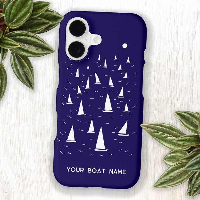 Sailing Boat Yacht Personalized Boat Name iPhone Case (Personalized boat name sailing yacht or sailboat art custom phone case)