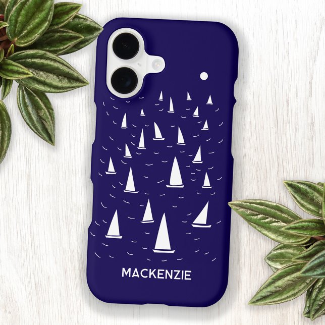 Sailing Boat Yacht Personalized Custom Name iPhone Case (Personalized boat name sailing yacht or sailboat art custom phone case)