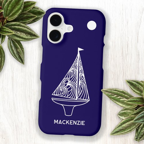 Sailing Boat Yacht Personalized Custom Name Navy iPhone 17 Case