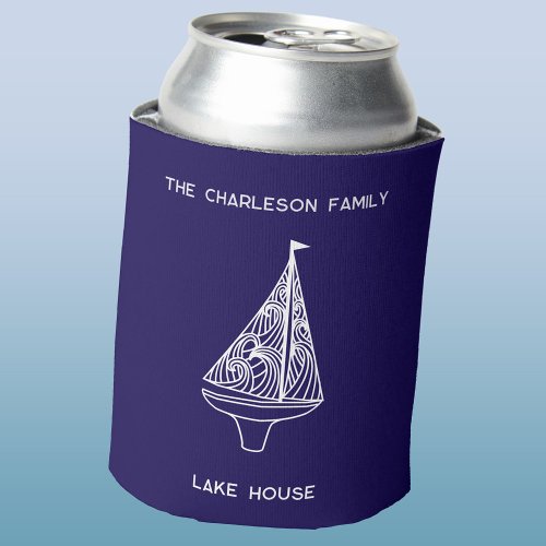 Sailing Boat Yacht Personalized Lake House Can Cooler