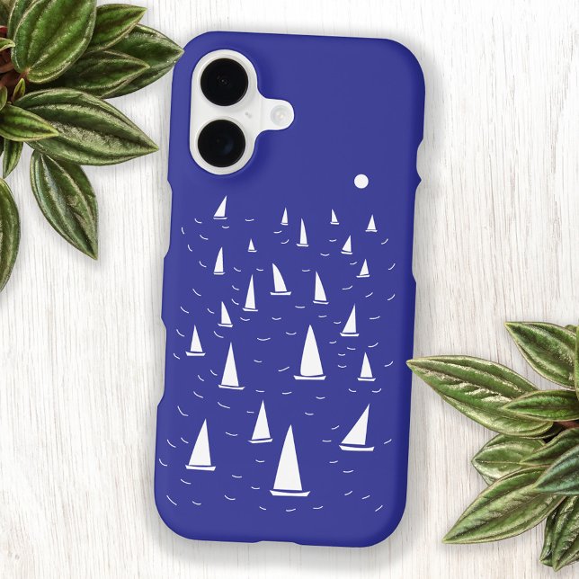 Sailing Boat Yacht Race iPhone Case (Sailing Boat yacht nautical coastal or lake blue sailboat phone case for sailors)