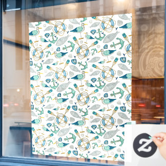 Sailing Boating Marine Shop Ocean Pattern Large Window Cling