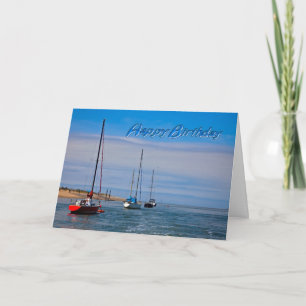 Sailing boats at anchor birthday card