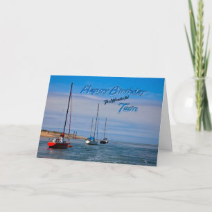 Sailing boats at anchor birthday card for twin