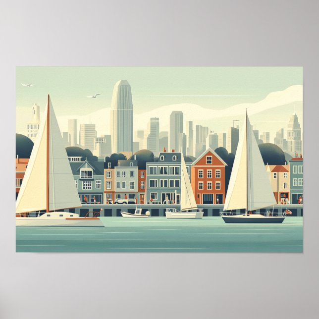 Sailing Boats Graphic Illustration Drawing Poster (Front)