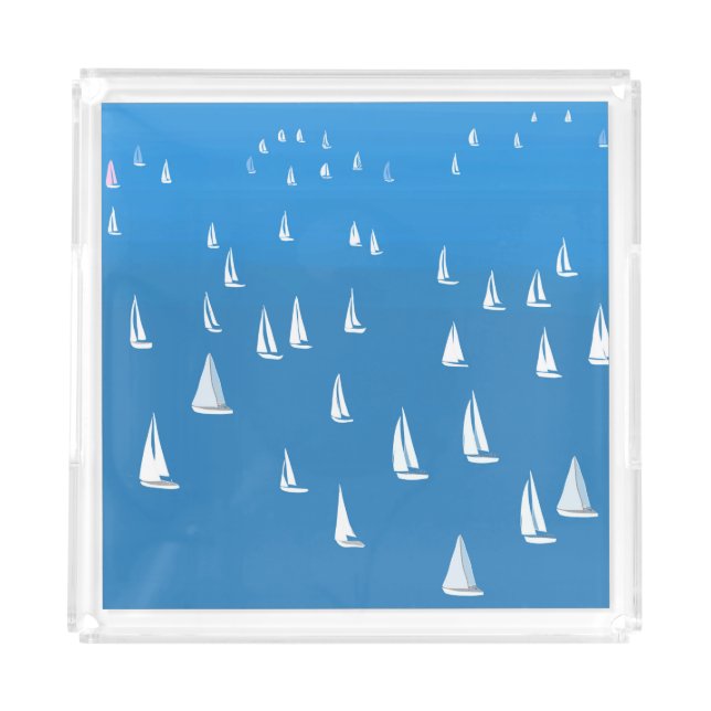 Sailing Boats in deep blue Sea - Regatta Sailboats Acrylic Tray (Front)