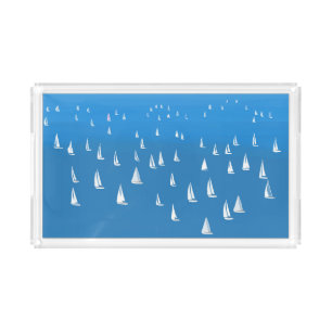 Sailing Boats in deep blue Sea - Regatta Sailboats Acrylic Tray