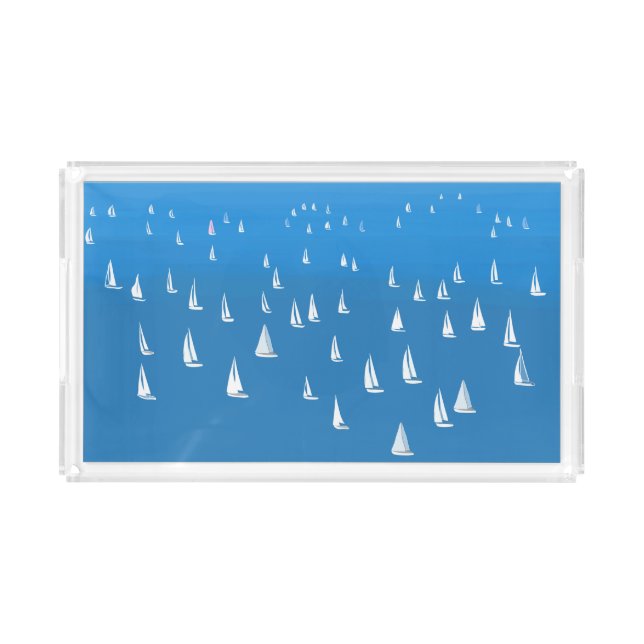 Sailing Boats in deep blue Sea - Regatta Sailboats Acrylic Tray (Front)
