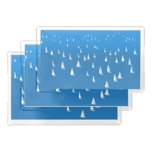 Sailing Boats in deep blue Sea - Regatta Sailboats Acrylic Tray