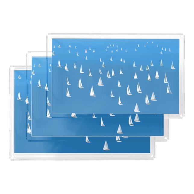 Sailing Boats in deep blue Sea - Regatta Sailboats Acrylic Tray (Set)