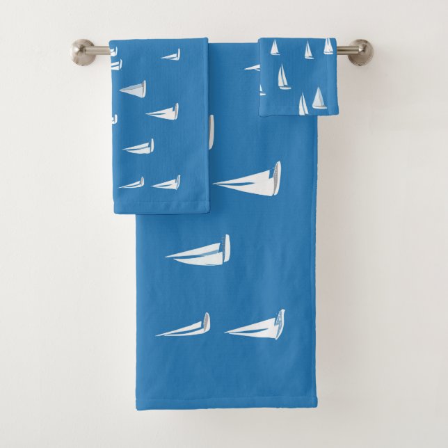 Sailing Boats in deep blue Sea - Regatta Sailboats Bath Towel Set (Insitu)