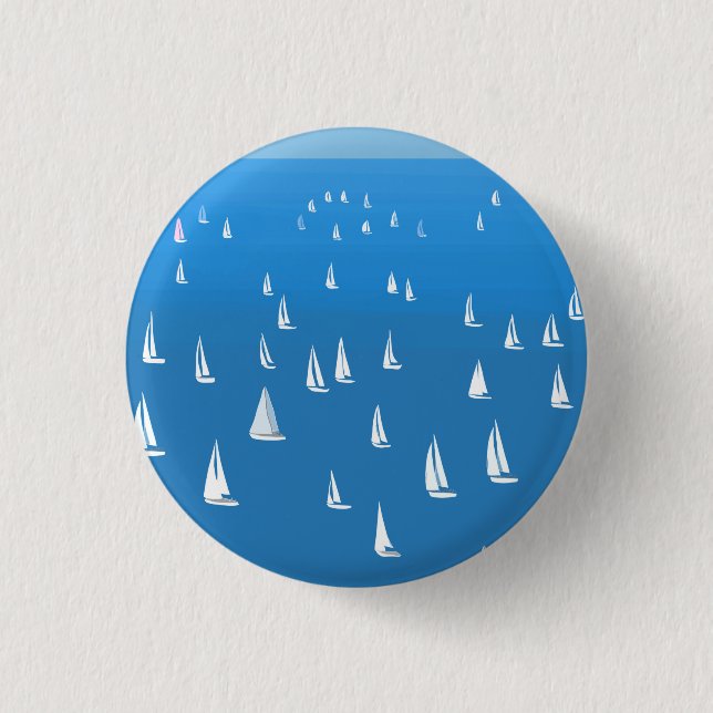Sailing Boats in deep blue Sea - Regatta Sailboats Button (Front)