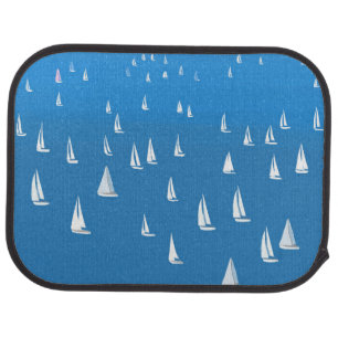Sailing Boats in deep blue Sea - Regatta Sailboats Car Floor Mat