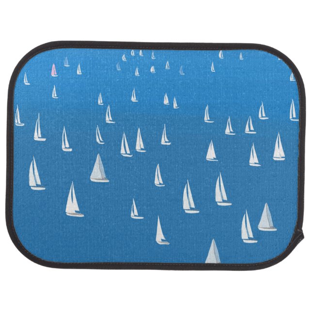 Sailing Boats in deep blue Sea - Regatta Sailboats Car Floor Mat (Rear)