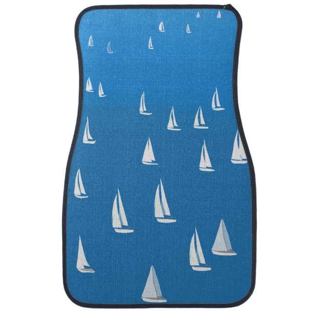 Sailing Boats in deep blue Sea - Regatta Sailboats Car Floor Mat (Front)